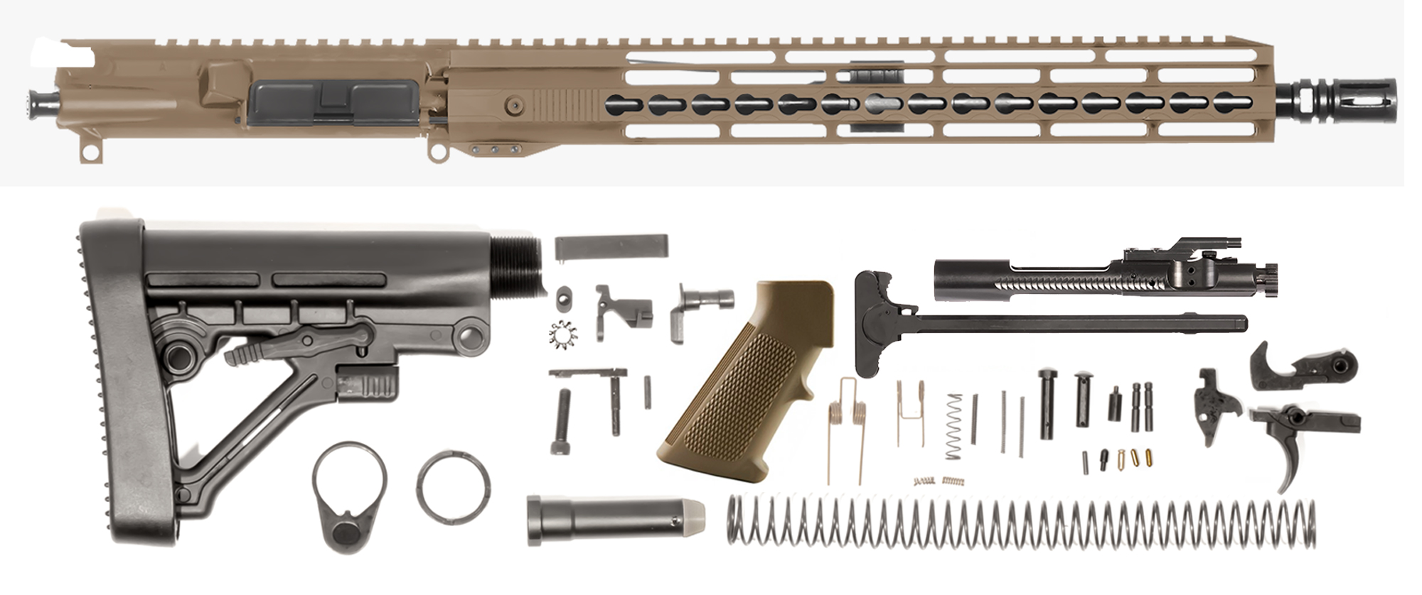 sportsman-guide-16″-5-56-nato-18-15″-unmarked-keymod-bolt-carrier-group-charging-handle-ar-15-buttstock-kit-ar-15-lower-parts-kit-coyote-brown