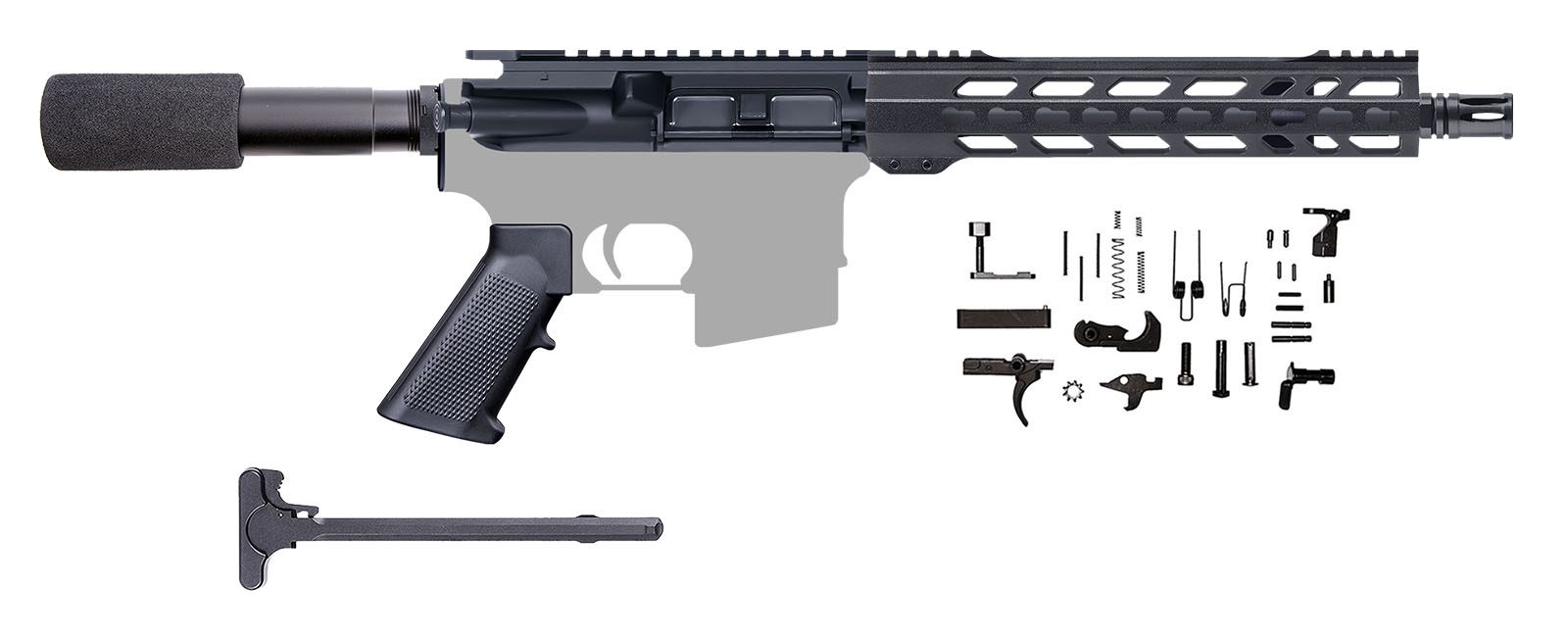 AR-15 Blemished Pistol Kit / .223 Wylde / 1:8 / 10″ CBC KEYMOD AR-15 HANDGUARD / Pistol Buffer Tube / CHARGING HANDLE / AR-15 LOWER PARTS KIT - B-305-744 (DOES NOT INCLUDE BCG)
