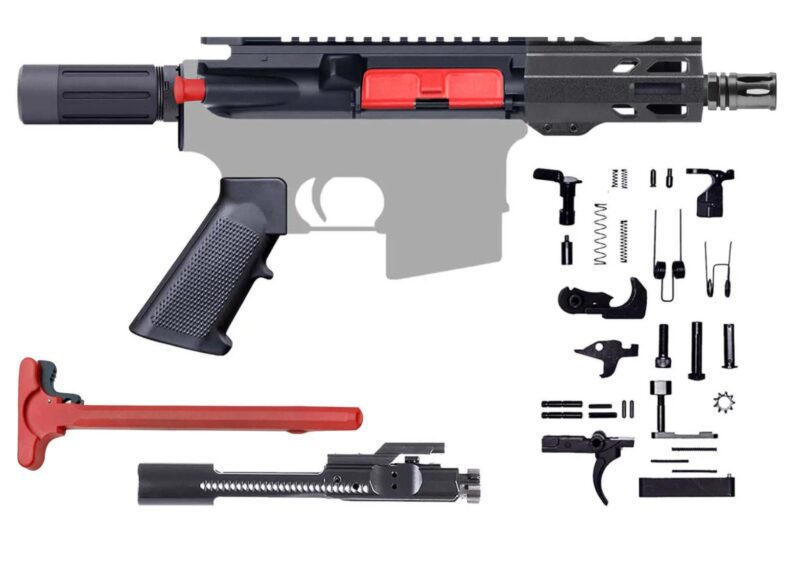 AR-15 Pistol Kit-(PRE-SALE)5 NCH MICRO 5.56 NATO / 1:5 / Micro Buffer / 4 INCH M-LOK Handguard / BCG / Charging Handle / 205-819 RED (PRE-SALE)