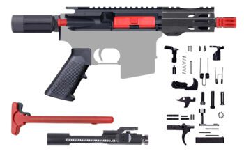 AR-15 Pistol Kit - 5 NCH MICRO 5.56 NATO / 1:5 / Micro Buffer / 4 INCH M-LOK Handguard / BCG / Charging Handle / 205-819 RED